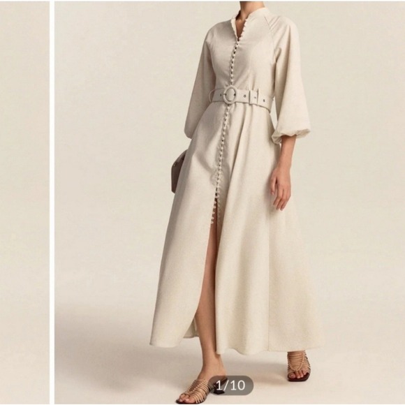 Commense Dresses & Skirts - Commense Women's M Beige Maxi Dress NWT Fabric Button 3/4 Sleeve Linen Cotton